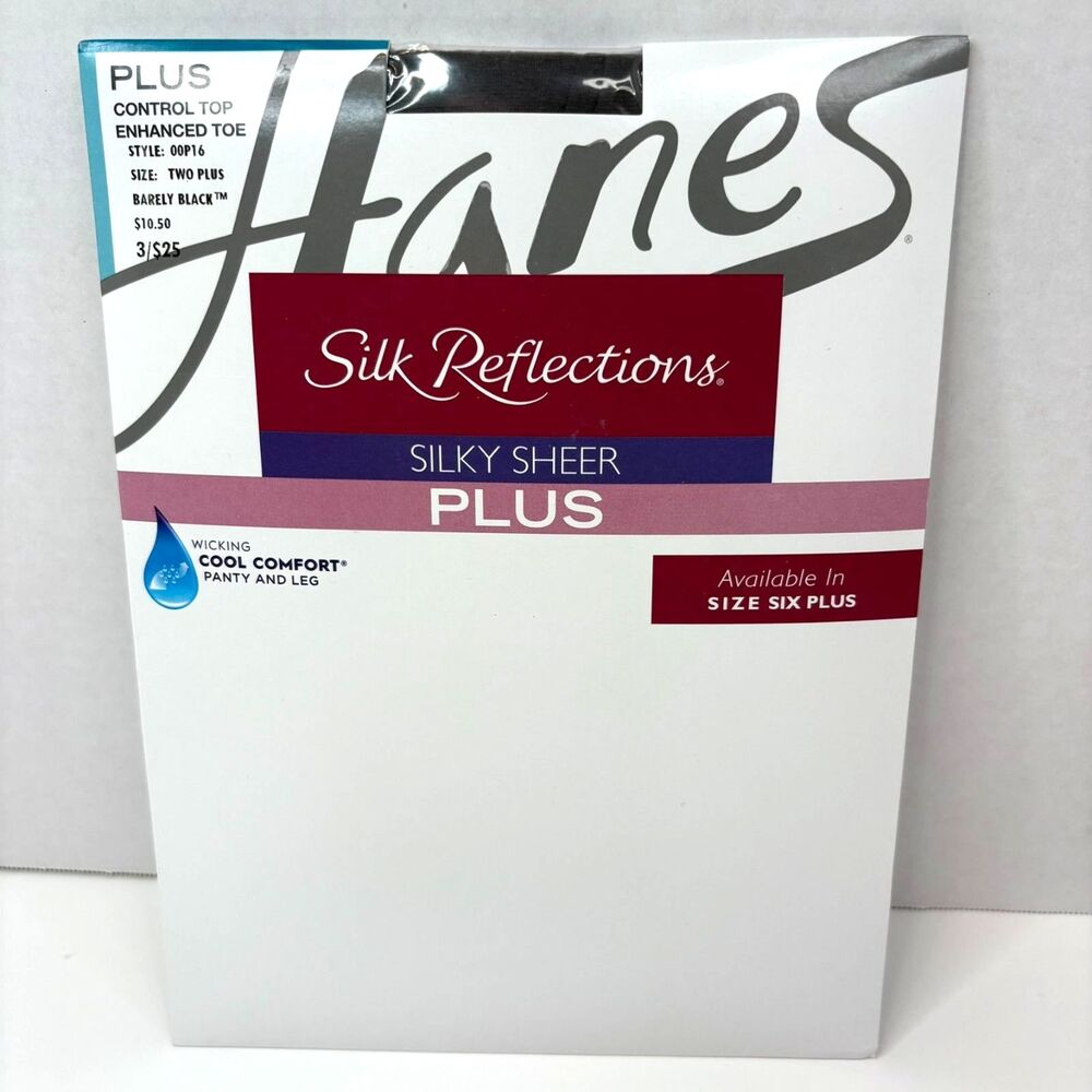 Hanes Silk Reflections Plus Silky Sheer Control Top Pantyhose 2Plus Barely Black